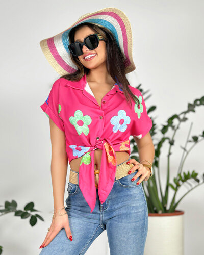 Royalfashion Moteriški trumpi gėlėti marškinėliai