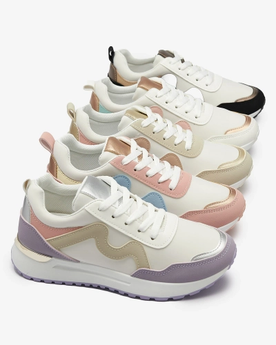 Balti moteriški sportiniai bateliai su spalvingais įdėklais Kiari - Avalynė