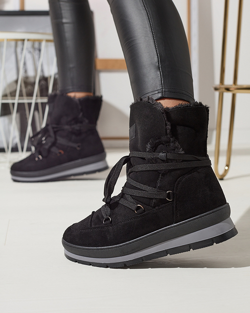 Juodi moteriški auliniai batai su raišteliais Lapres- Footwear