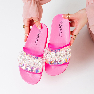 Розовые женские шлепанцы со стразами Halpasi