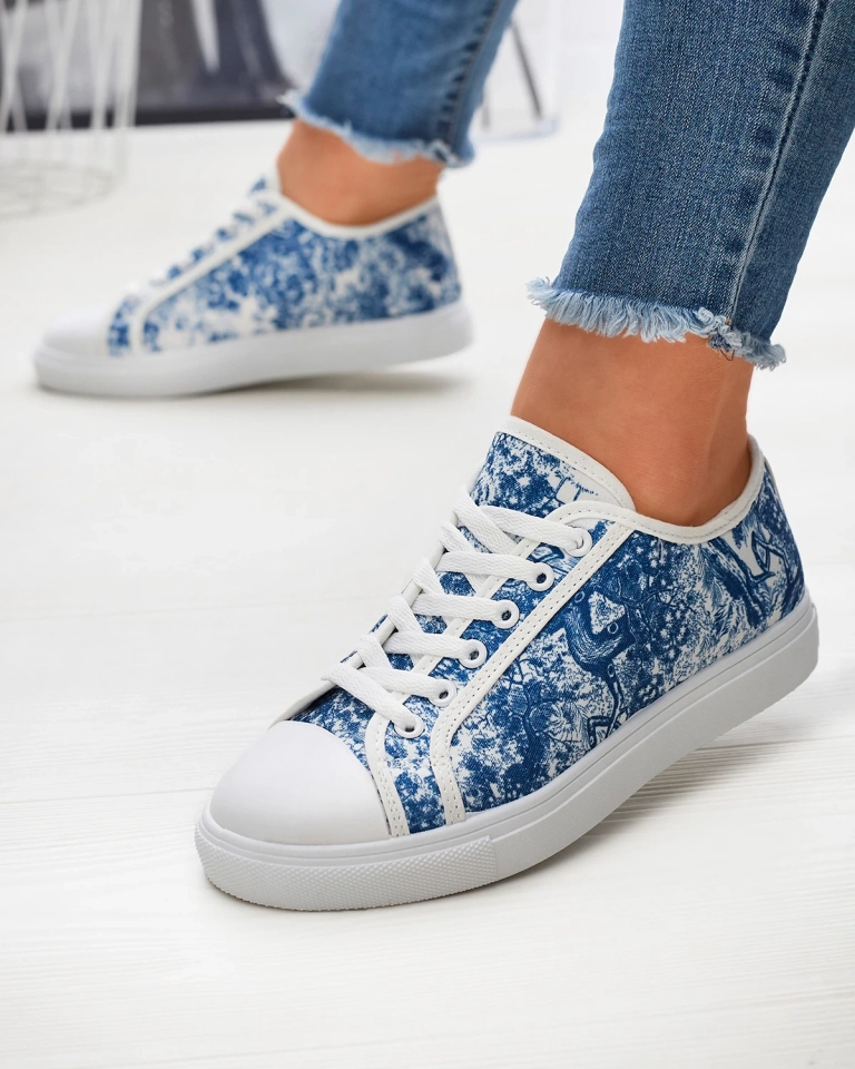 Сине-белые женские теннисные кроссовки с принтом Denoll- Footwear