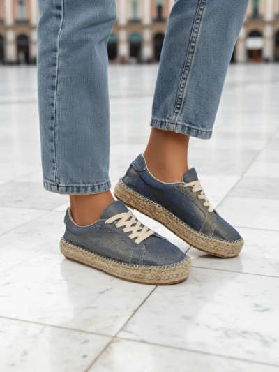 Aurelia Denim Espadrillos – damskie sneakersy z płaskim obcasem i tkaniny
