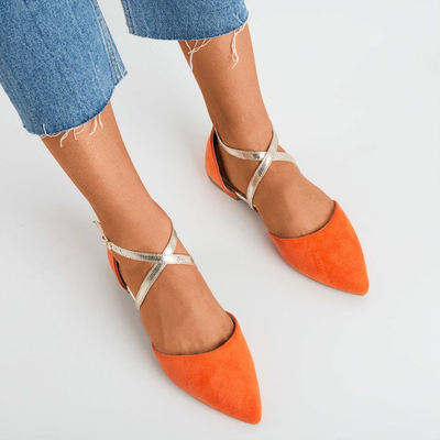 Pomarańczowe baleriny damskie na płaskim obcasie Vosia - Obuwie