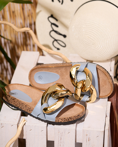 Moteriškos mėlynos šlepetės su Sofig- Footwear dekoracija