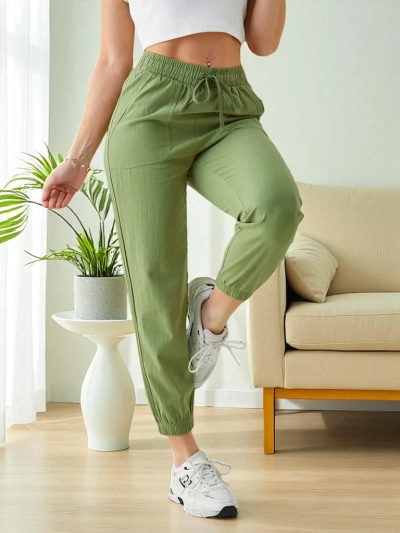 Spodnie Joggery Damskie Flora Jasnozielone 100% Bawelna Komfortowe