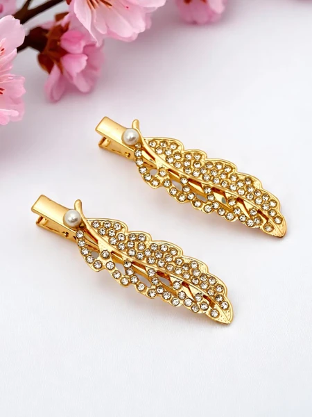 Royalfashion Заколка для волос с стразами в виде листа Crystal Leaf