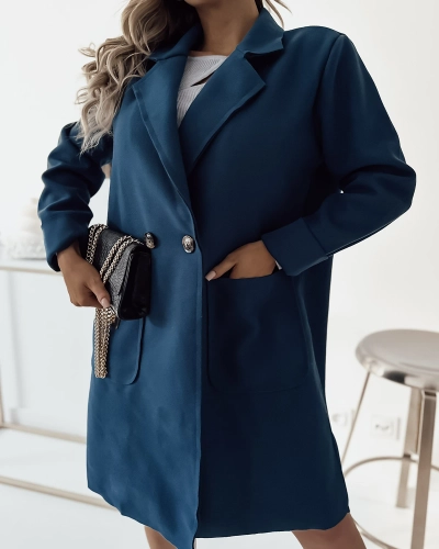 Royalfashion Бирюзовое женское пальто-жакет длиной до колена