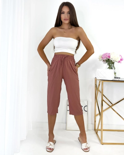 Royalfashion Коричневые женские тканевые шорты длиной 3/4