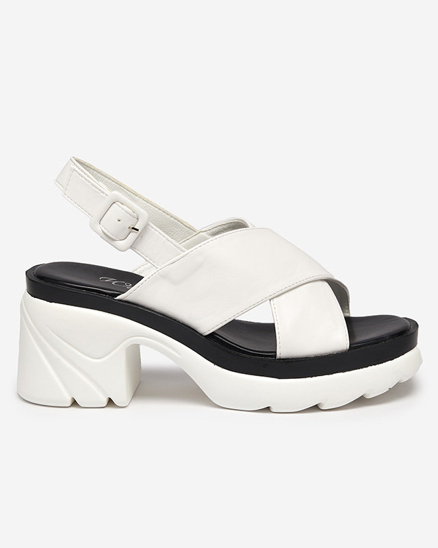 Белые женские босоножки на толстой шпильке Feine - Обувь