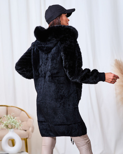 Royalfashion Черное женское пальто с имитацией меха