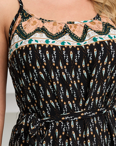 Черное платье макси с рисунком на бретелях для женщин - Одежда