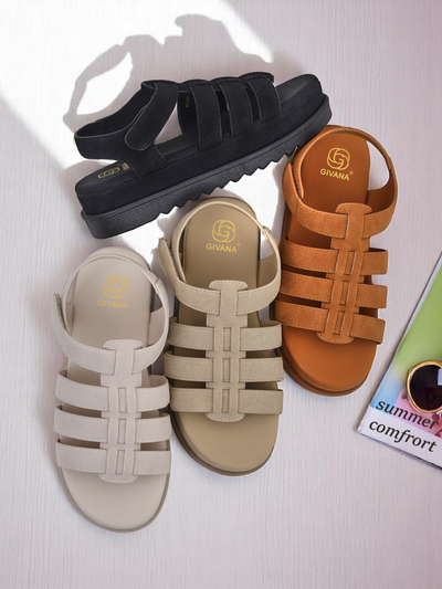 Женские сандалии Callista Camel на платформе Royalfashion из эко-кожи