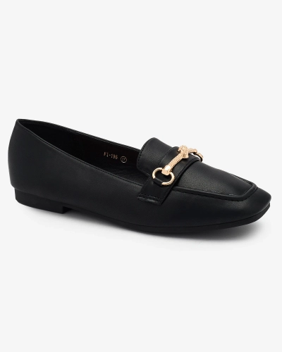 Royalfashion Черные женские мокасины с золотым украшением Olerika