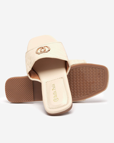 Moteriškos smėlio spalvos eko odos šlepetės su auksine Daliso dekoracija - Avalynė