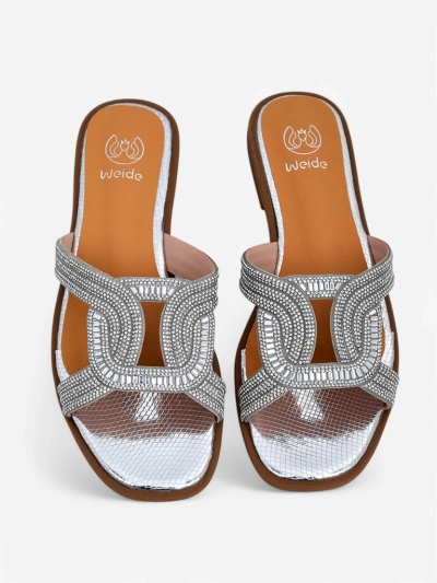 Royalfashion Ariadne Silver Sandals - Flat Heel, Eco-Leather