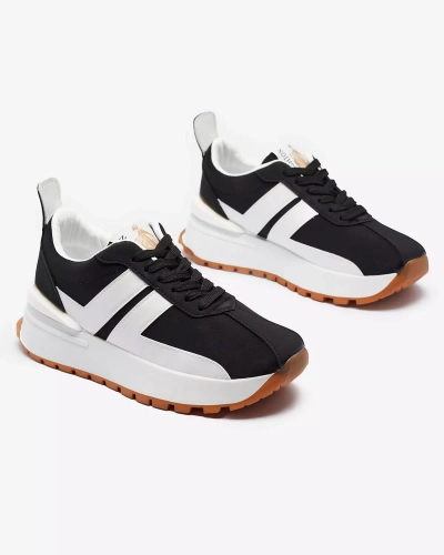 Juodi moteriški sportiniai bateliai iš eko odos su spalvotais intarpais Tifora- Avalynė