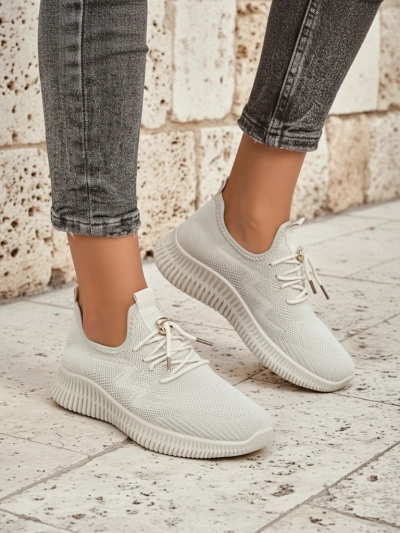 Aurelia Beige Royalfashion – Beige Women's Cloth Lace-Up Sneakers