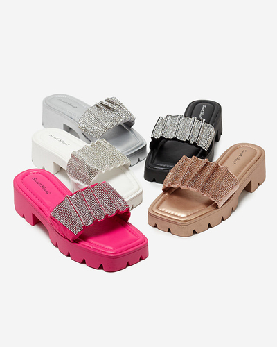 OUTLET Серебряные женские тапочки с фианитами Emkoy - Обувь