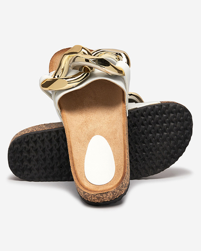 Athenis Bianco Royalfashion Sandals – Eco-Leather, Gold Chain