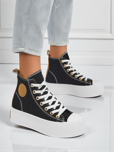 Moteriški sportbačiai „Callisto Nero“ ant platformos, audinys, juodi, vasara/ruduo