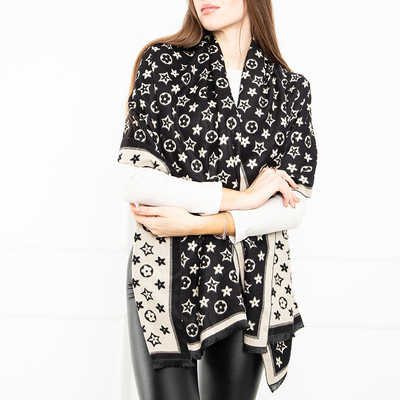 Бежево-черный шарф с принтом