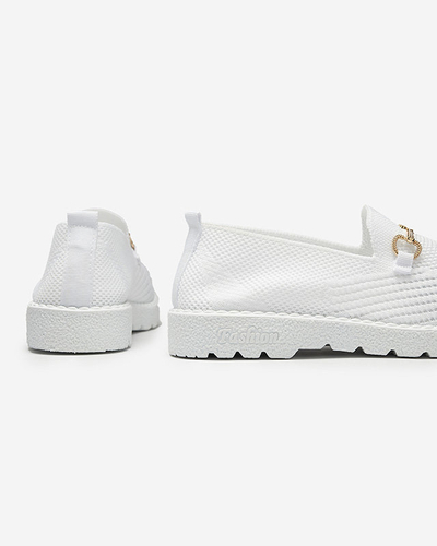 Белые женские кеды-слипы с золотым украшением Enelida - Обувь