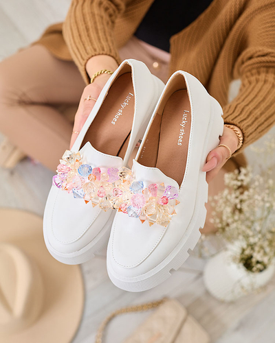 "Royalfashion" Balti moteriški mokasinai su spalvotais kristalais "Crystal Glam"