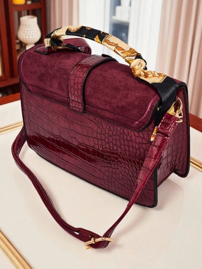 Aurora Venezia бордовая женская сумка из экокожи патентной и замши