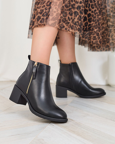 Royalfashion Черные женские сапоги на низкой шпильке из экокожи Rejerry