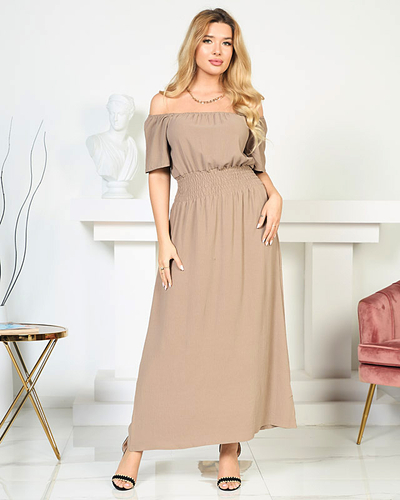 Šviesiai ruda midi suknelė su elastingu juosmeniu - Drabužiai