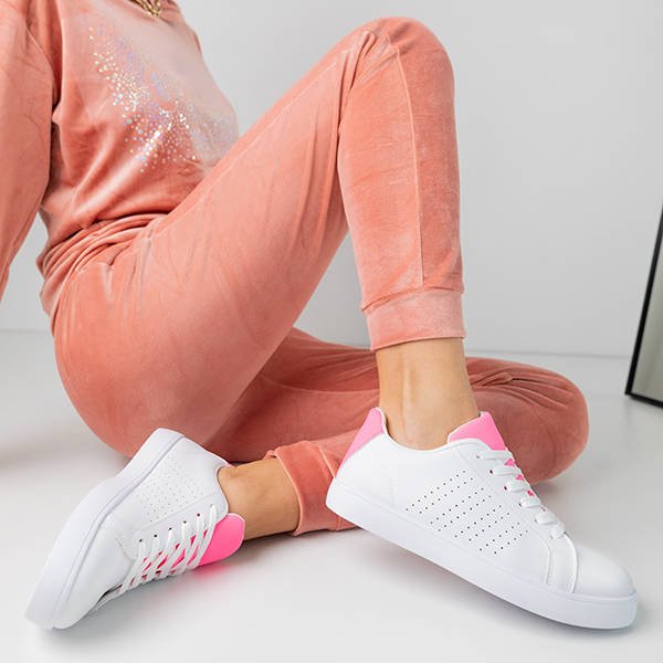 Białe damskie tenisówki z różowymi wstawkami Xandra - Obuwie