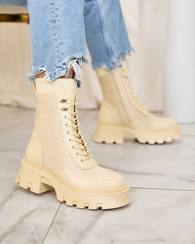 Royalfashion Smėlio spalvos moteriški nėriniuoti Vabasa batai