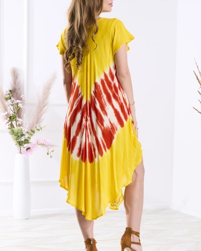 Желтое покрывало плательного типа с красочным принтом и вышивкой - Одежда