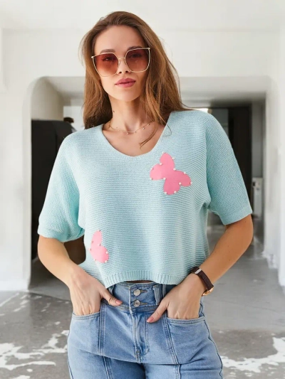 Royalfashion Женский хлопковый короткий свитер с бабочками