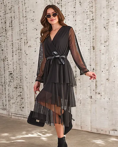 Женское длинное платье с оборками Royalfashion