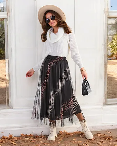 Женская юбка-миди от Royalfashion с узором и фатином.