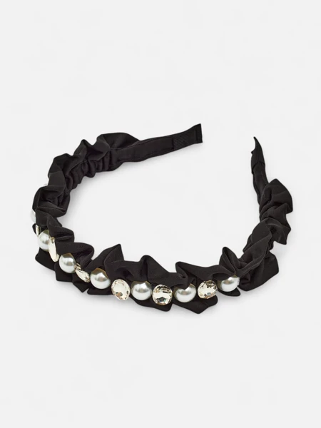 Royalfashion Opaska do włosów z marszczeniem i perełkami