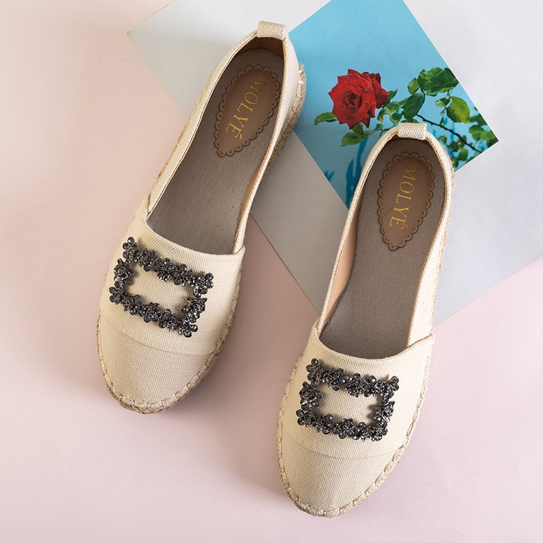 Moteriškos smėlio spalvos espadrilės su „Manya“ puošmena - Avalynė