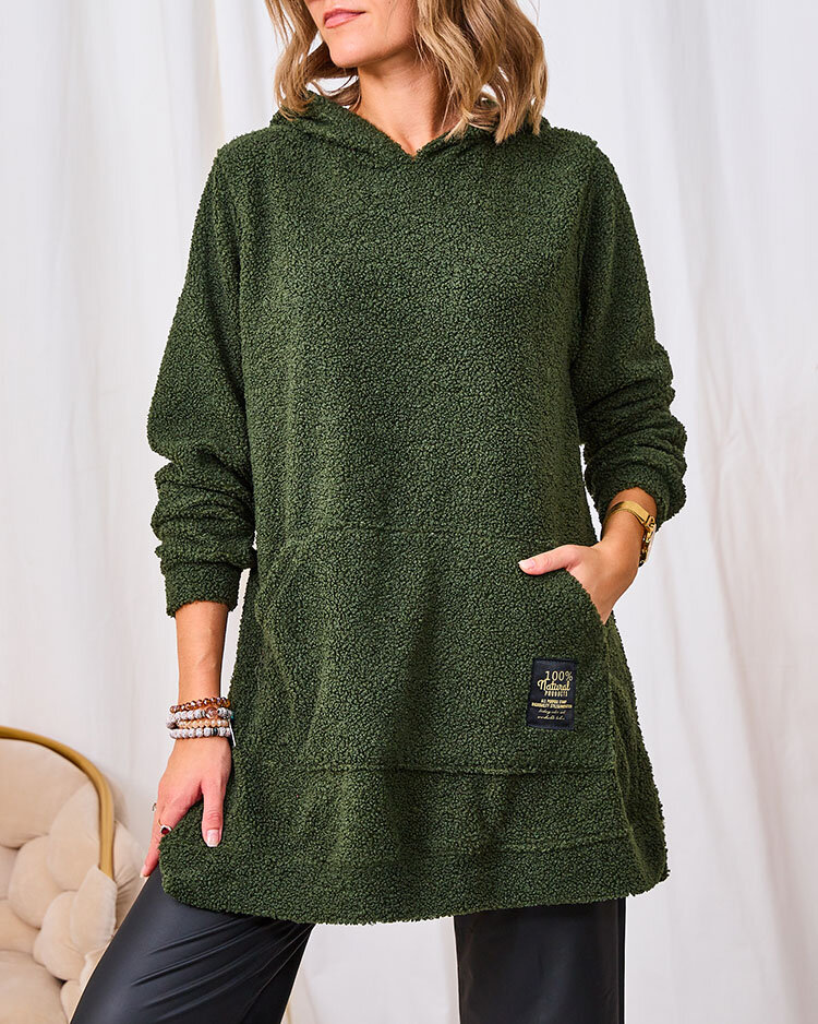 Royalfashion Темно-зеленый женский длинный свитер с капюшоном