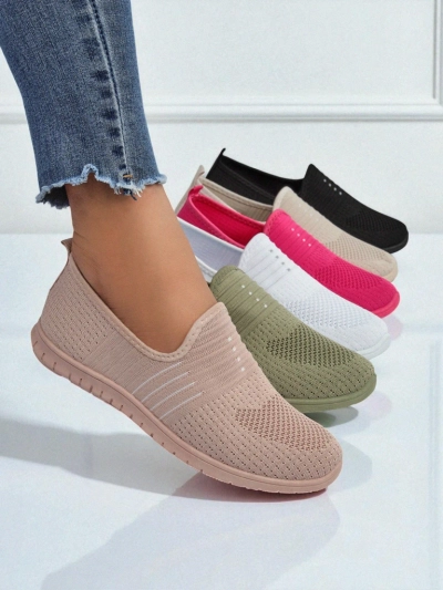 Damskie buty Aelia różowe z materiału, wygodne mokasyny na płaskiej podeszwie