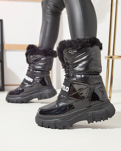 Женские ботинки-снежки на плоской подошве черного цвета Sapollo- Footwear