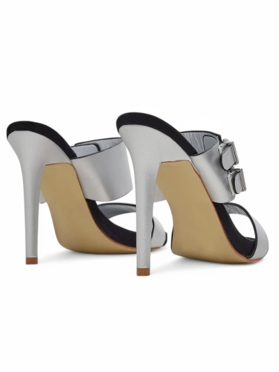 Aletheia Silver Stiletto Sandals 12cm Eco-Leather Buckle Straps