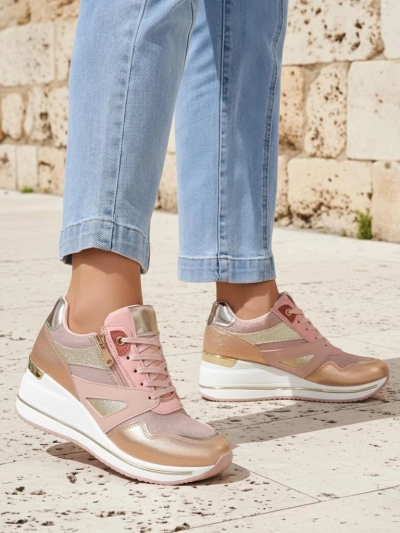 Женские кроссовки на танкетке Arete Rose Gold экокожа весна/лето