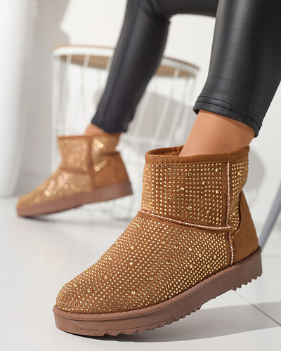 Moteriški sniego batai su kupranugariais kubiniais cirkoniais Rudis - Avalynė