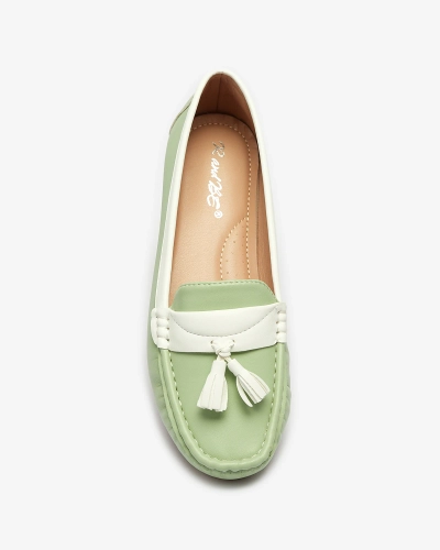 Зеленые женские мокасины с кисточками и белыми вставками Rerata - Обувь