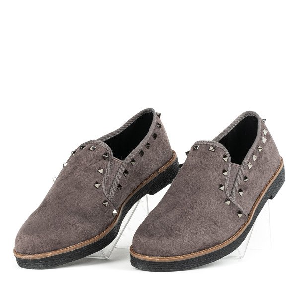 Szare półbuty na płaskim obcasie Roni - Obuwie