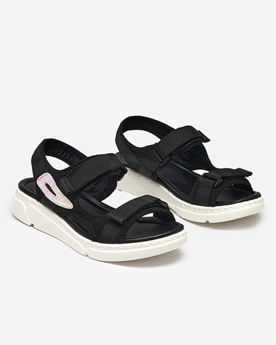 Женские босоножки из ткани черного цвета с голографической вставкой Lofal-Footwear
