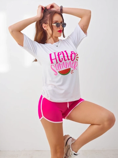 Спортивный комплект Royalfashion для женщин с футболкой и шортами Hello Summer