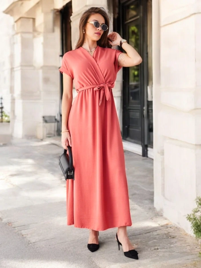 Midi-платье Royalfashion для женщин с обернутым вырезом, короткими рукавами и поясом