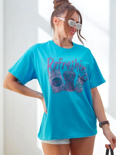 Royalfashion Moteriška medvilninė marškinėliai su blizgučiais